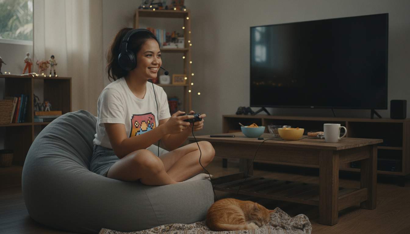 Excited woman enjoying gaming experience